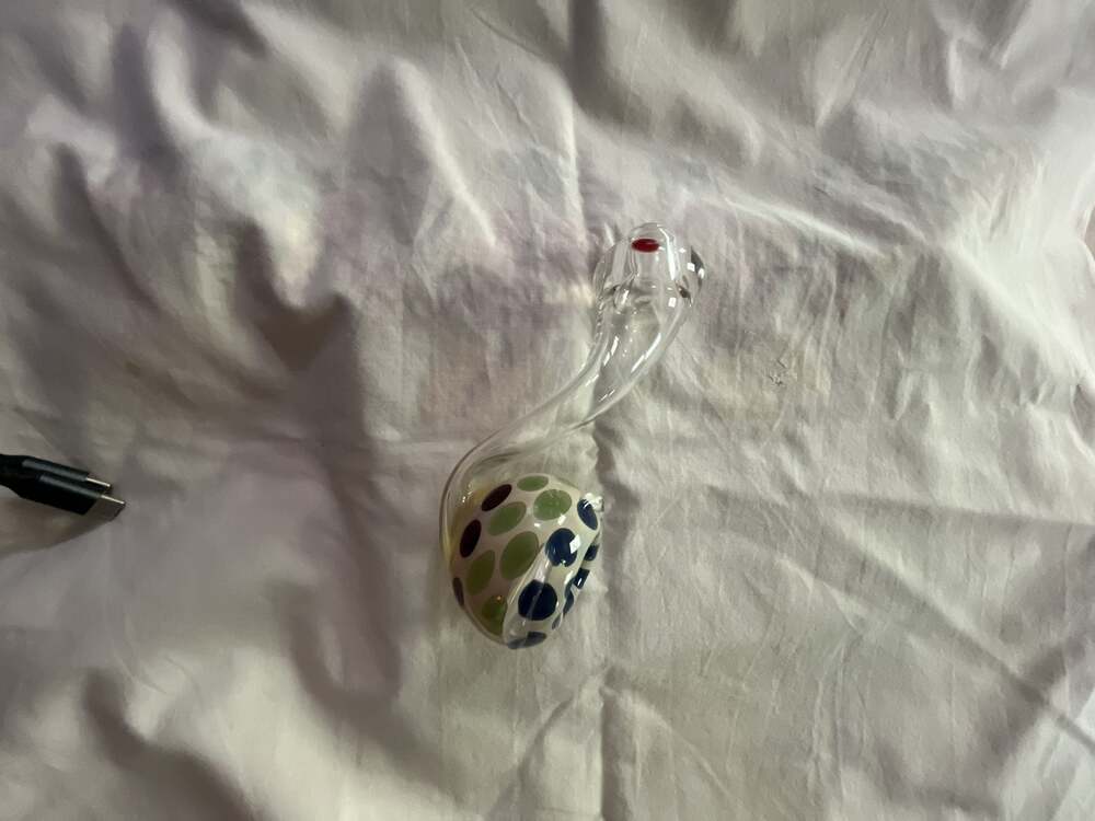 Hand Blown Glass Spoon Piece with Polka Dot Pattern - Picture 3 of 8